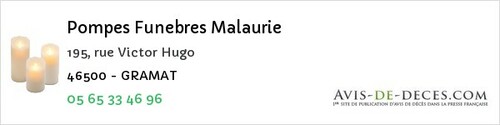 Avis de décès - Pradines - Pompes Funebres Malaurie