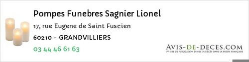 Avis de décès - Grandvilliers - Pompes Funebres Sagnier Lionel