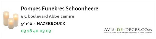 Avis de décès - Lys-lez-Lannoy - Pompes Funebres Schoonheere
