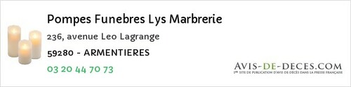 Avis de décès - Masnières - Pompes Funebres Lys Marbrerie