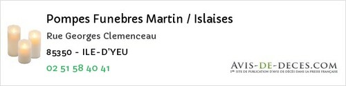 Avis de décès - La Barre-De-Monts - Pompes Funebres Martin / Islaises