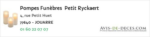 Avis de décès - Saint-Pathus - Pompes Funèbres Petit Ryckaert