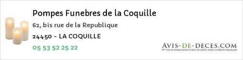 Avis de décès - Saint-Crépin-D'auberoche - Pompes Funebres de la Coquille