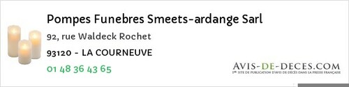 Avis de décès - Neuilly-Plaisance - Pompes Funebres Smeets-ardange Sarl