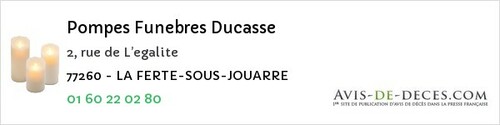 Avis de décès - Couilly-Pont-Aux-Dames - Pompes Funebres Ducasse