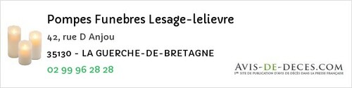 Avis de décès - La Selle-En-Coglès - Pompes Funebres Lesage-lelievre
