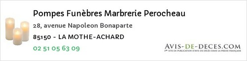 Avis de décès - Saint-Étienne-De-Brillouet - Pompes Funèbres Marbrerie Perocheau