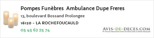 Avis de décès - Saint-Mary - Pompes Funèbres Ambulance Dupe Freres