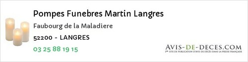 Avis de décès - Rivières-le-Bois - Pompes Funebres Martin Langres
