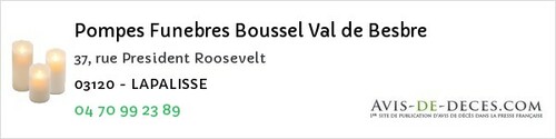 Avis de décès - Montord - Pompes Funebres Boussel Val de Besbre