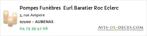 Avis de décès - Saint-Paul-Le-Jeune - Pompes Funèbres Eurl Baratier Roc Eclerc