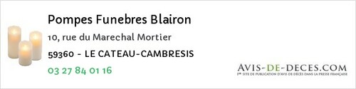 Avis de décès - Valenciennes - Pompes Funebres Blairon