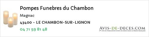 Avis de décès - Siaugues-Sainte-Marie - Pompes Funebres du Chambon