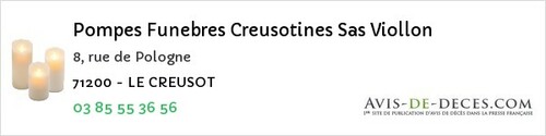 Avis de décès - Chevagny-les-Chevrières - Pompes Funebres Creusotines Sas Viollon