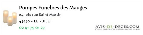 Avis de décès - Saint-Jean-Des-Mauvrets - Pompes Funebres des Mauges