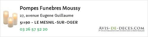 Avis de décès - Pogny - Pompes Funebres Moussy