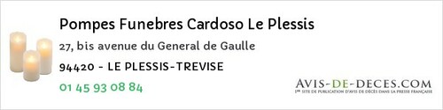 Avis de décès - La Queue-En-Brie - Pompes Funebres Cardoso Le Plessis