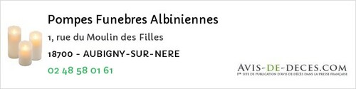 Avis de décès - Torteron - Pompes Funebres Albiniennes