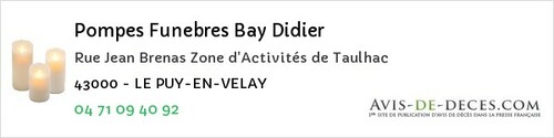 Avis de décès - Aurec-sur-Loire - Pompes Funebres Bay Didier