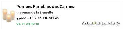 Avis de décès - La Chapelle-D'aurec - Pompes Funebres des Carmes