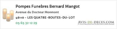 Avis de décès - Rocamadour - Pompes Funebres Bernard Mangot