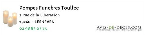 Avis de décès - Moëlan-sur-Mer - Pompes Funebres Toullec