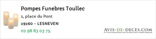 Avis de décès - Tréglonou - Pompes Funebres Toullec