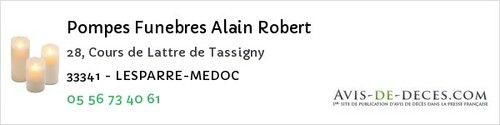 Avis de décès - Cubzac-les-Ponts - Pompes Funebres Alain Robert