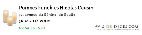 Avis de décès - Veuil - Pompes Funebres Nicolas Cousin