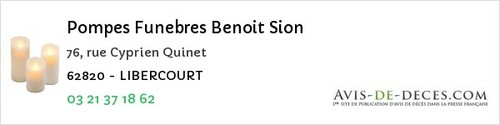 Avis de décès - Longuenesse - Pompes Funebres Benoit Sion