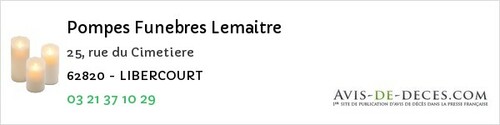 Avis de décès - Fouquières-lès-Lens - Pompes Funebres Lemaitre