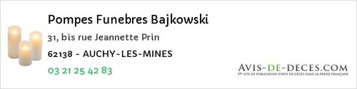 Avis de décès - Beaurains - Pompes Funebres Bajkowski