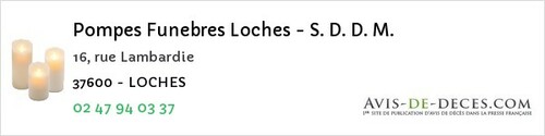 Avis de décès - Neuillé-le-Lierre - Pompes Funebres Loches - S. D. D. M.