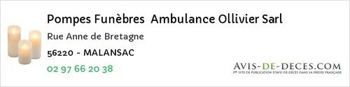 Avis de décès - Bieuzy - Pompes Funèbres Ambulance Ollivier Sarl