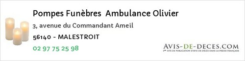 Avis de décès - Arzal - Pompes Funèbres Ambulance Olivier