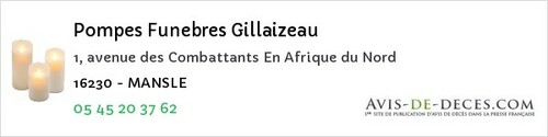 Avis de décès - Ruelle-sur-Touvre - Pompes Funebres Gillaizeau