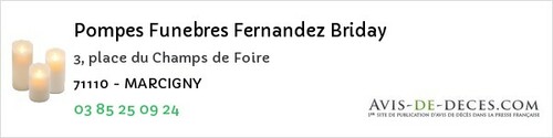 Avis de décès - Écuisses - Pompes Funebres Fernandez Briday