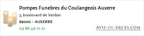 Avis de décès - Charentenay - Pompes Funebres du Coulangeois Auxerre