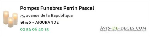 Avis de décès - Rouvres-les-Bois - Pompes Funebres Perrin Pascal