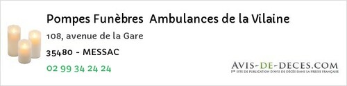 Avis de décès - Bonnemain - Pompes Funèbres Ambulances de la Vilaine