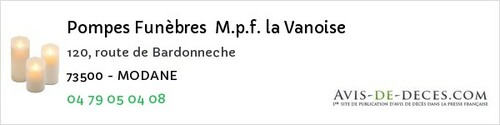 Avis de décès - Tournon - Pompes Funèbres M.p.f. la Vanoise