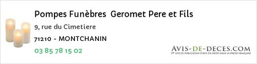 Avis de décès - Saint-Germain-En-Brionnais - Pompes Funèbres Geromet Pere et Fils