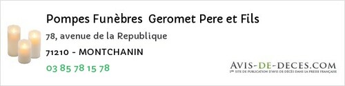 Avis de décès - Saint-Vincent-Des-Prés - Pompes Funèbres Geromet Pere et Fils