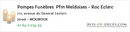 Avis de décès - Villenoy - Pompes Funèbres Pfm Meldoises - Roc Eclerc