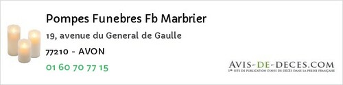 Avis de décès - Le Châtelet-En-Brie - Pompes Funebres Fb Marbrier
