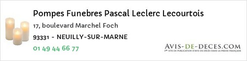 Avis de décès - Bobigny - Pompes Funebres Pascal Leclerc Lecourtois