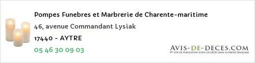 Avis de décès - Champagnac - Pompes Funebres et Marbrerie de Charente-maritime