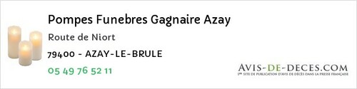 Avis de décès - Brioux-sur-Boutonne - Pompes Funebres Gagnaire Azay