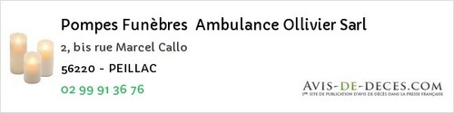 Avis de décès - Locoal-Mendon - Pompes Funèbres Ambulance Ollivier Sarl