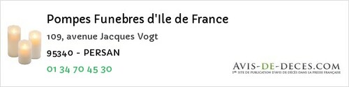 Avis de décès - Éragny - Pompes Funebres d'Ile de France